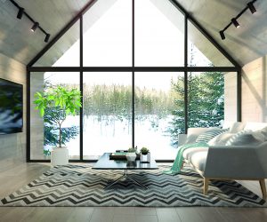 Interior living room of a forest house 3D illustration